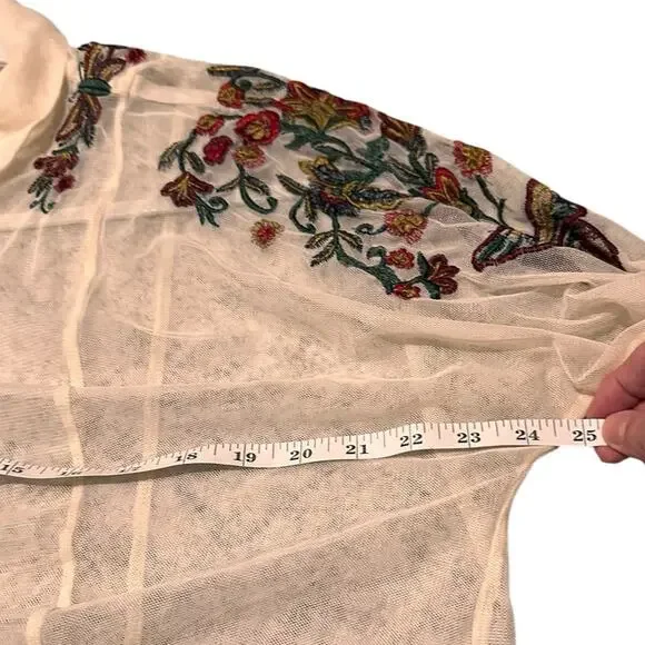 Danity Paris Sheer Mesh Floral Embroidered Crop Top, Cream, size S - Picture 5 of 7